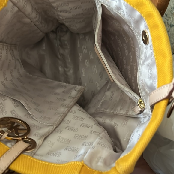Michael Kors yellow canvas 16 x 14 tote trimmed with leather handles clean bag - Picture 6 of 8